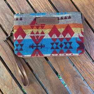 Brown Pendleton zip around clutch